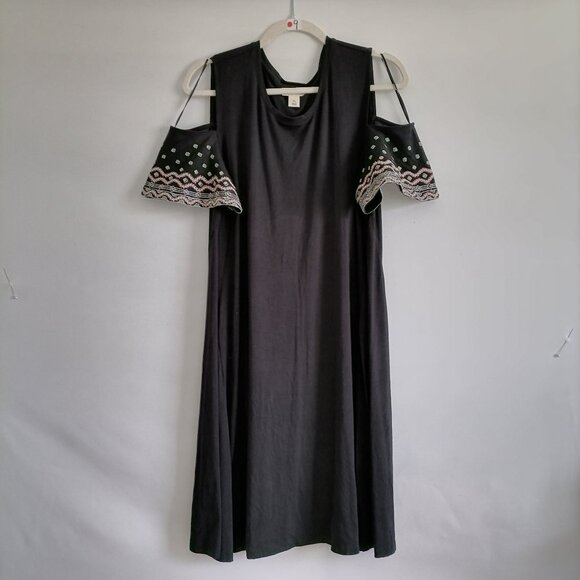 Style & Co. Womens Black Cold Shoulder Sleeve Embroidered A-Line Dress Size XL - Picture 1 of 8